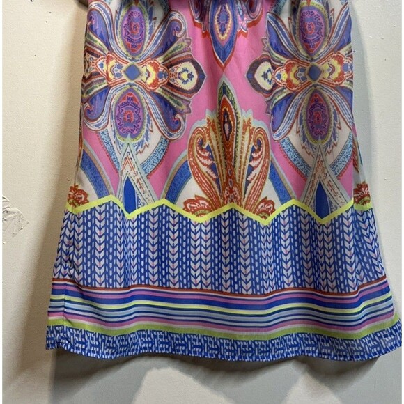 Red Camel Tube Top Knee Length Dress Size Medium Floral Ruffle Elastic - Picture 3 of 7